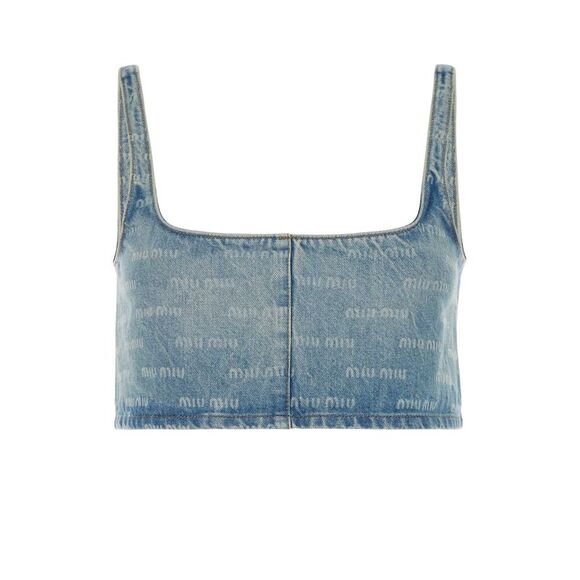 MIU MIU Printed Denim Crop-Top - Picture 2 of 3